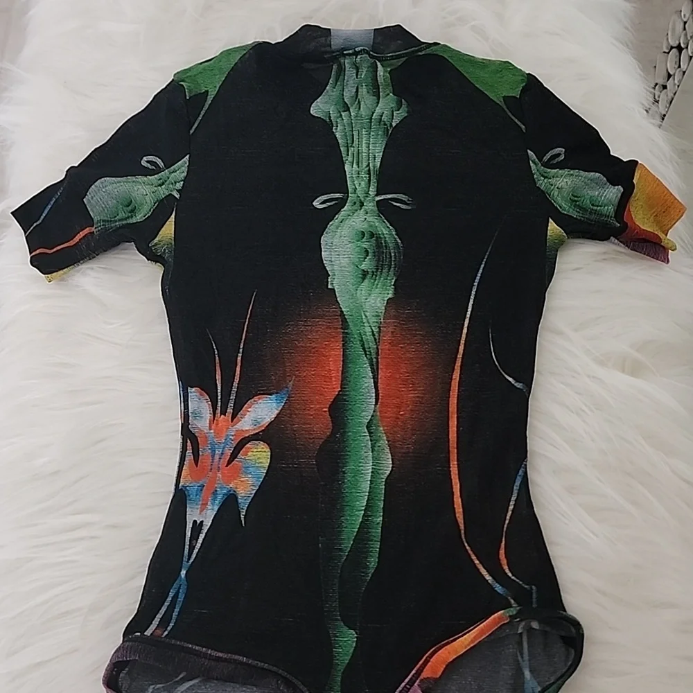 🩱💚🪭✨️SKIMS Summer Mesh Sheer Graphic Floral High-Cut Bodysuit XS BNWT🏷 - Picture 9 of 12